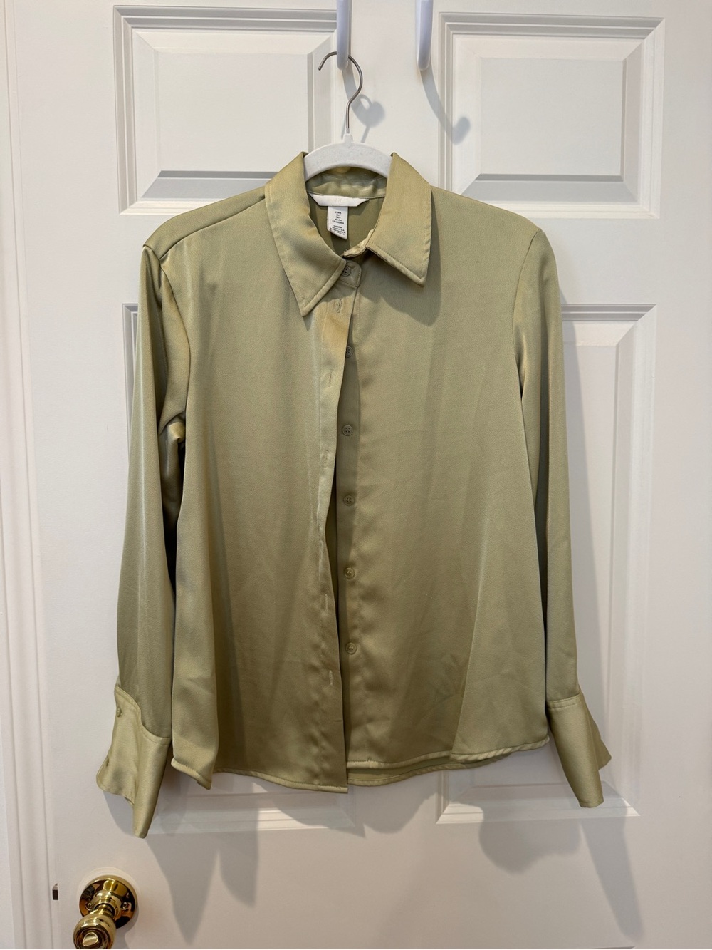 H&M Satin Button-Up Shirt — Olive Green